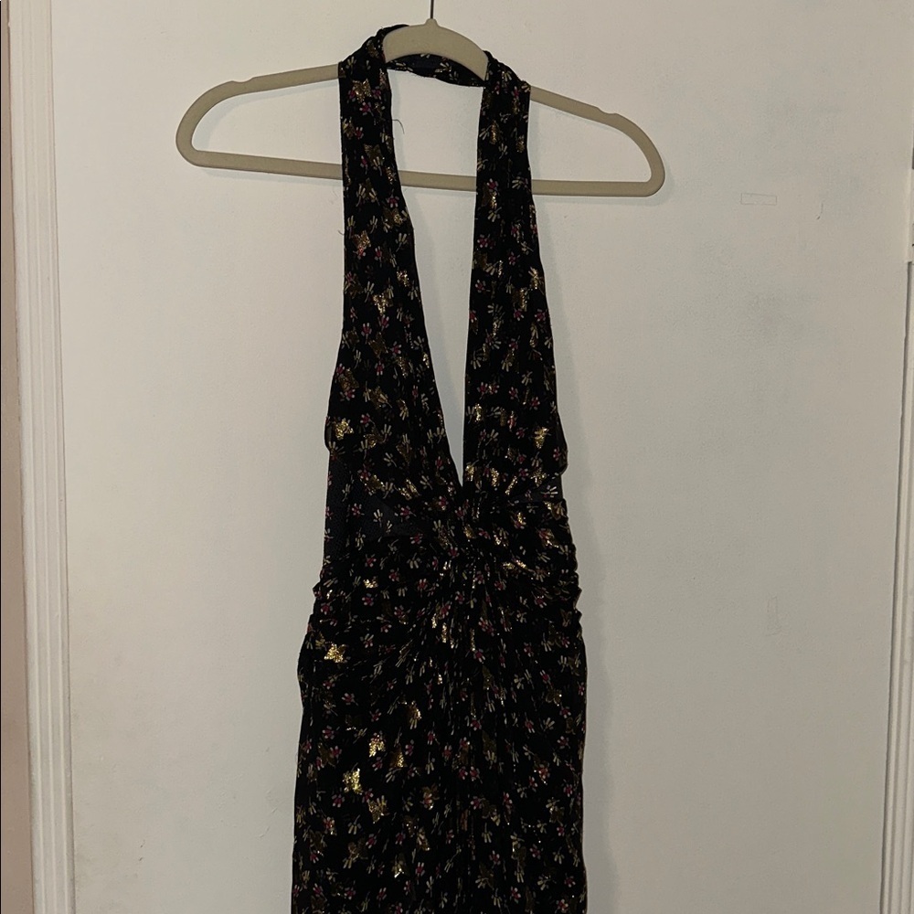 Diane von Furstenberg Black Metallic Maxi Halter Formal Dress Size 8 - Picture 3 of 9